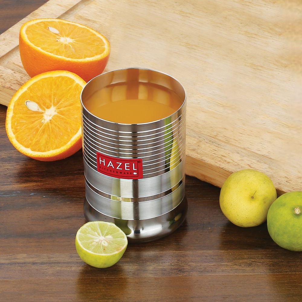 HAZEL Stainless Steel Glasses Set of 1 for Water & Juice | Unbreakable Glass Set with Glossy Finish Design & Dishwasher Safe, 350 ML