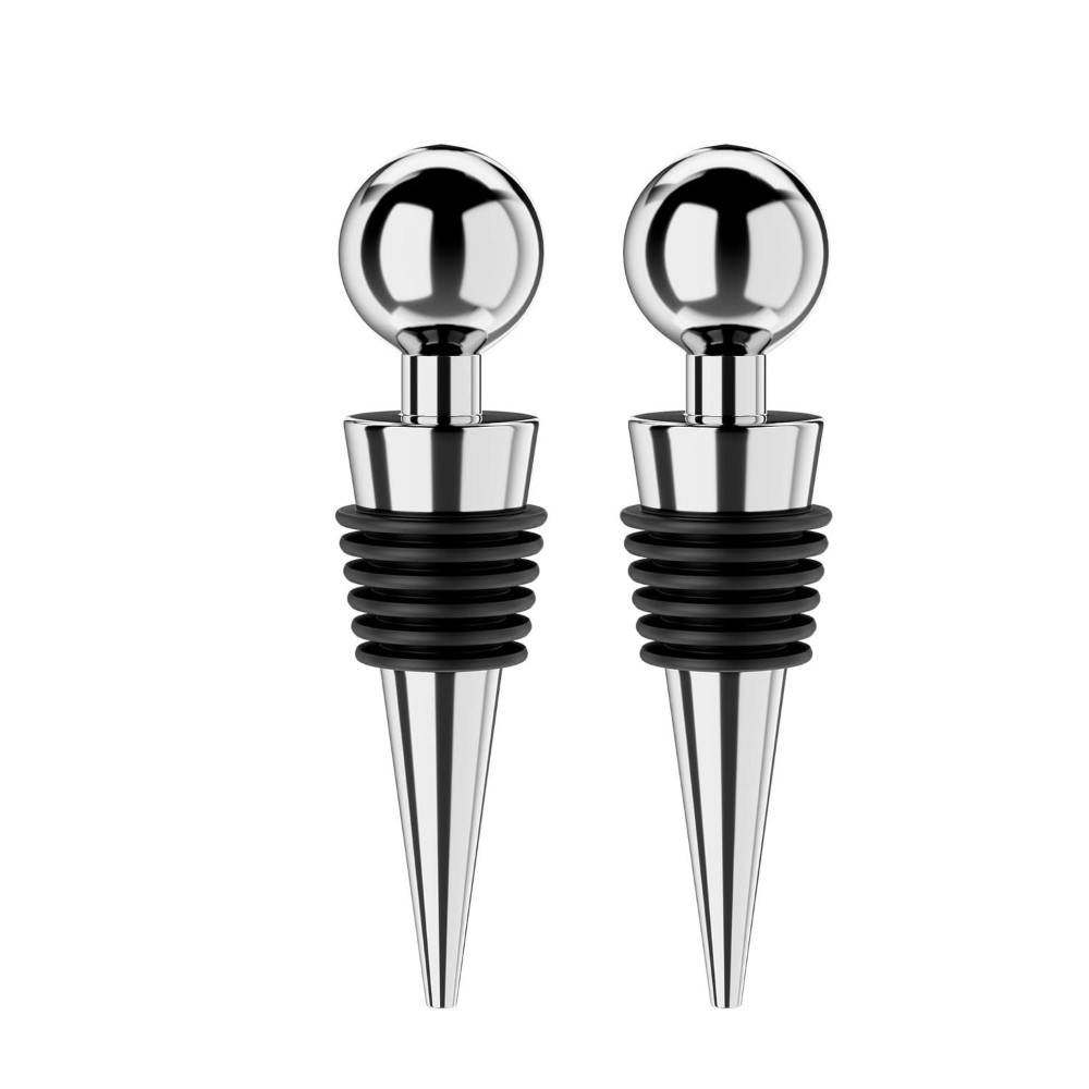 HAZEL Stainless Steel bottle cork | Wine Bottle Stopper with Rubber Grip, Set of 2, Silver
