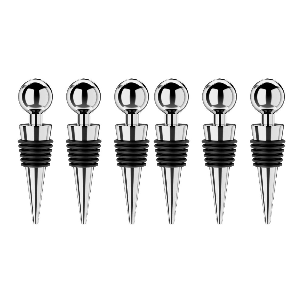 HAZEL Stainless Steel bottle cork | Wine Bottle Stopper with Rubber Grip, Set of 6, Silver