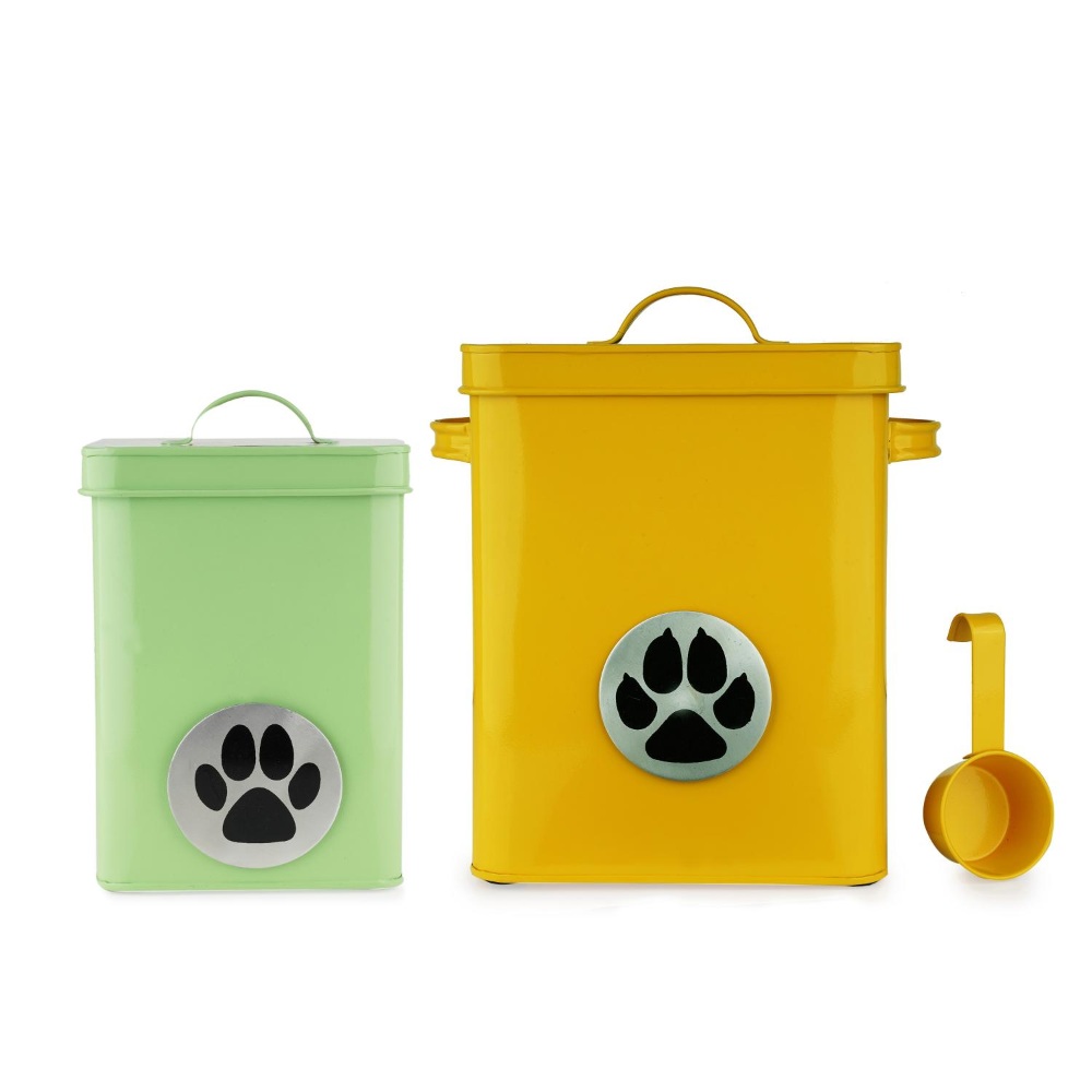 HAZEL Pet Food ContainerÂ withÂ Lid | Metal Multipurpose Containers for DogÂ andÂ CatÂ food, Set of 2, Yellow & Green, 6600 ML, 3200 ML