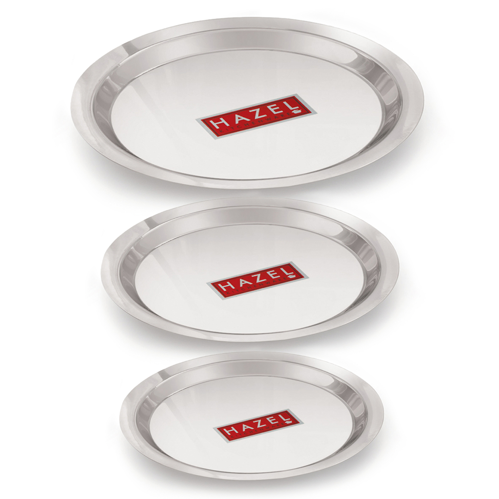 HAZEL Stainless Steel Lid Tope Cover Plates Ciba of Multiple Sizes For Vessels Kadhai With Handle Knob Cookware Utensil, (Size 16.8cm, 18.8cm, 20cm) Set of 3 Lids, Silver