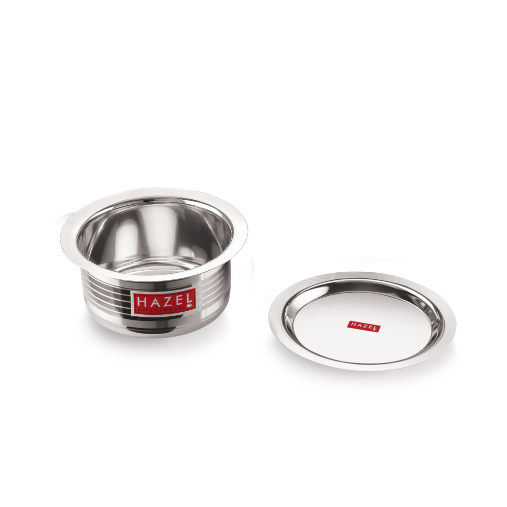 HAZEL Steel Tope with Lid |Designer Utensils Set for Kitchen with Round Bottom | Boiling Vessels, Multipurpose Steel Bhagona, Capacity 1000 ml