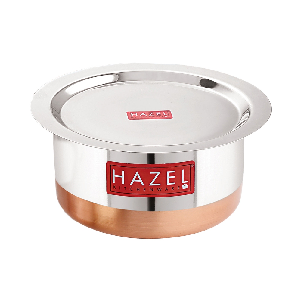 HAZEL Steel Copper Bottom Tope with Lid | Copper Bottom Vessels For Cooking |Copper Bottom Cooking Utensils | Stainless Steel Tope Patila, Capacity 2400 ml