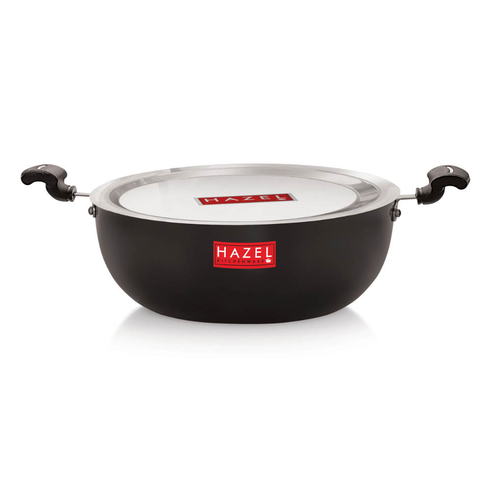 HAZEL Hard Anodised Kadai Induction | Induction Cookware Kadhai with Lid | Aluminium Kadai with Handle | Kadhai with Lid Combo, 4400 ML