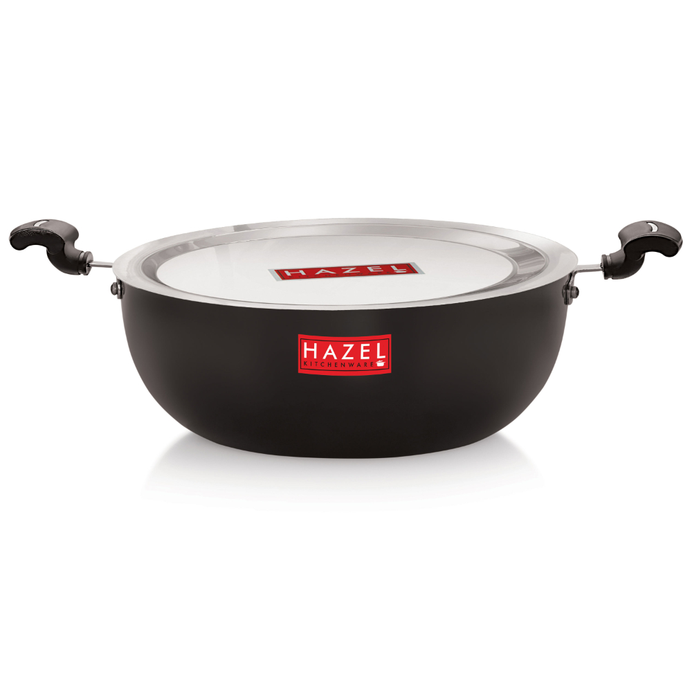 HAZEL Hard Anodised Kadai with Lid | Hard Anodized Kadhai Cookware with Lid | Aluminium Kadai With Handle | Kadhai with Lid Combo, 4800 ML