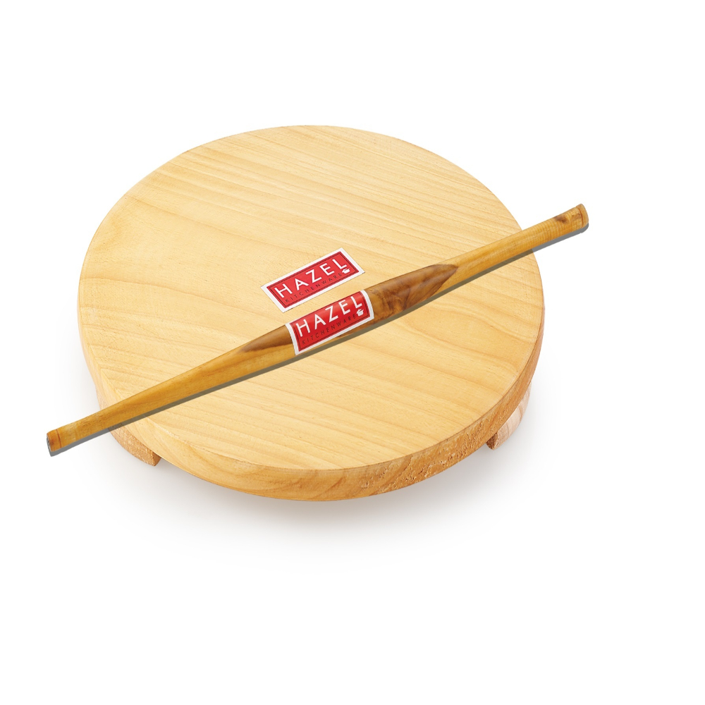HAZEL Wood Polpat Chakla Roti Chapati Maker 24 cm With Wood Roti Roller Belan Rolling Pin 36 cm