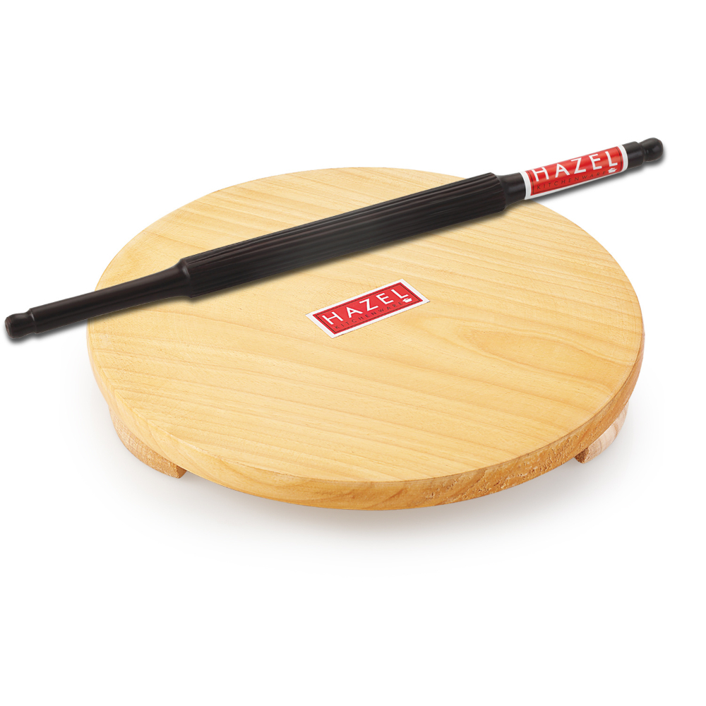HAZEL Wood Polpat Chakla Roti Chapati Maker 24 cm With Sheesham Roti Roller Belan Rolling Pin 35 cm