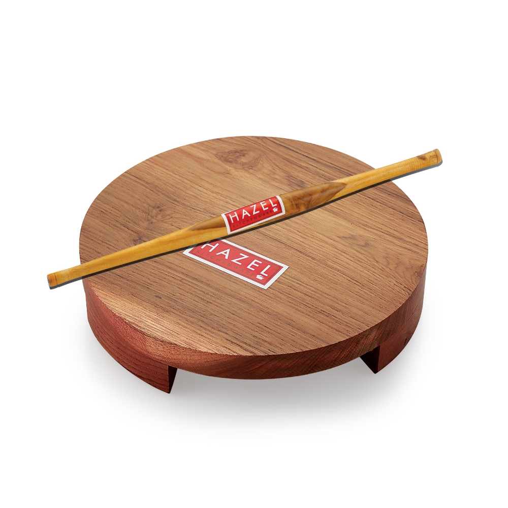 HAZEL Sagwan Polpat Chakla Roti Chapati Maker 24 cm With Wood Roti Roller Belan Rolling Pin 36 cm