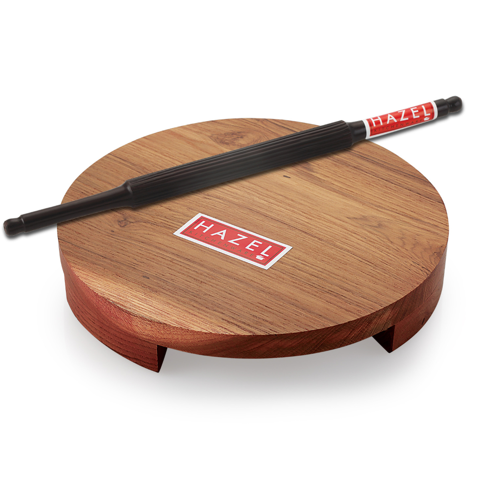HAZEL Sagwan Polpat Chakla Roti Chapati Maker 23 cm With Sheesham Roti Roller Belan Rolling Pin 35 cm