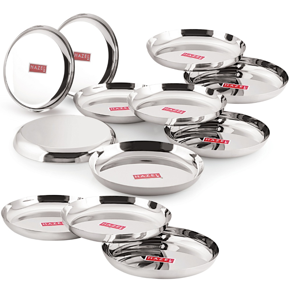 HAZEL Steel Plates For Lunch |Plates Set Steel For Dinner | Steel Plates Set, 25 cm, Set of 12
