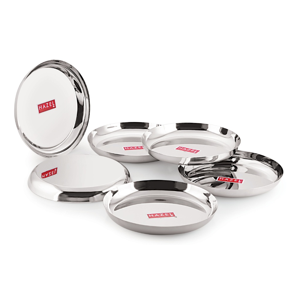 HAZEL Steel Plates For Lunch |Plates Set Steel For Dinner | Steel Dinner Plates Set, 23 cm, Set of 6