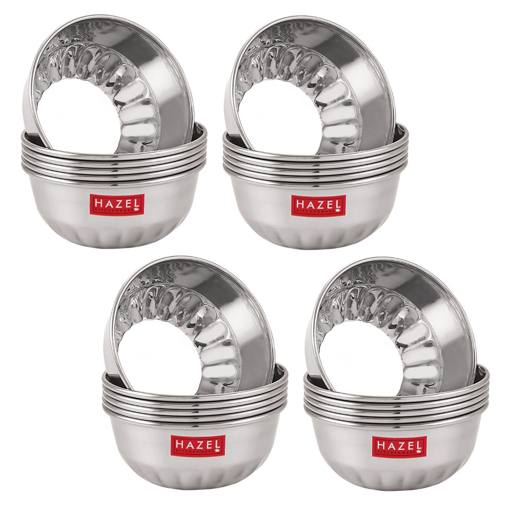 HAZEL Stainless Steel Serving Bowl Wati Dessert Vati Katori, Set of 24, 300 ML Each, Silver