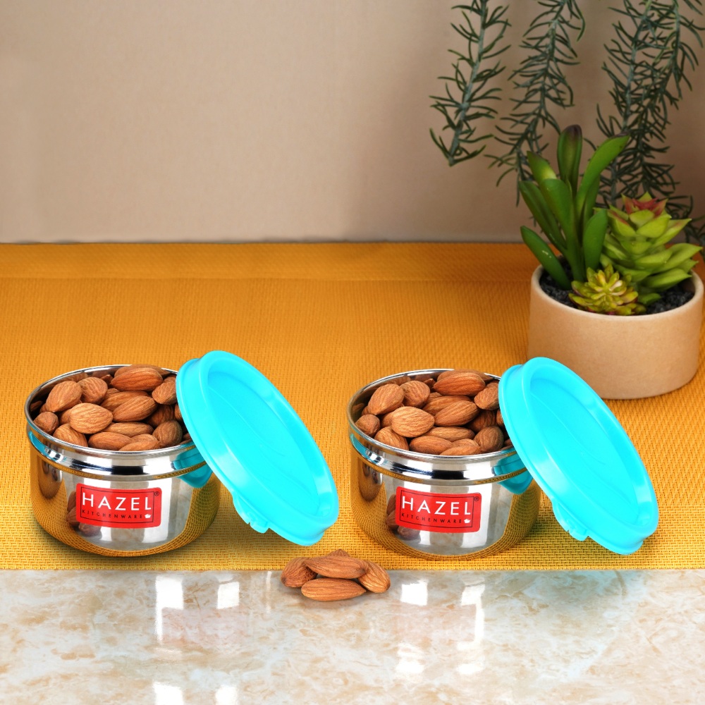 HAZEL Air Tight Containers for Storage | Stainless Steel Storage Containers for Kitchen Airtight | Container for Kitchen Storage Set of 2, 150 ML Each