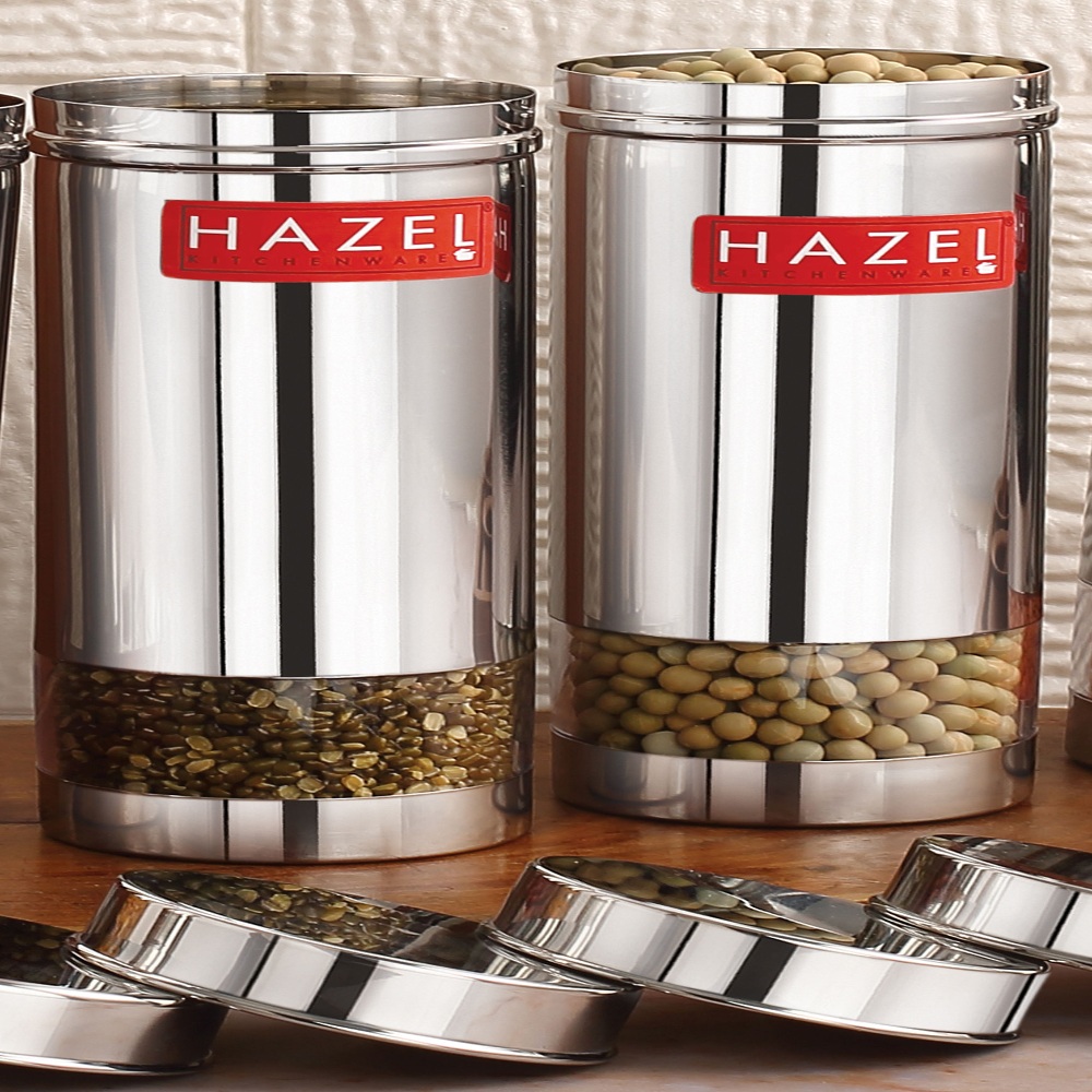 HAZEL See Through Containers for Kitchen Storage | Refrigerator Storage Containers | Steel Containers for Kitchen | Container for Kitchen Storage Set of 2, 600 ML