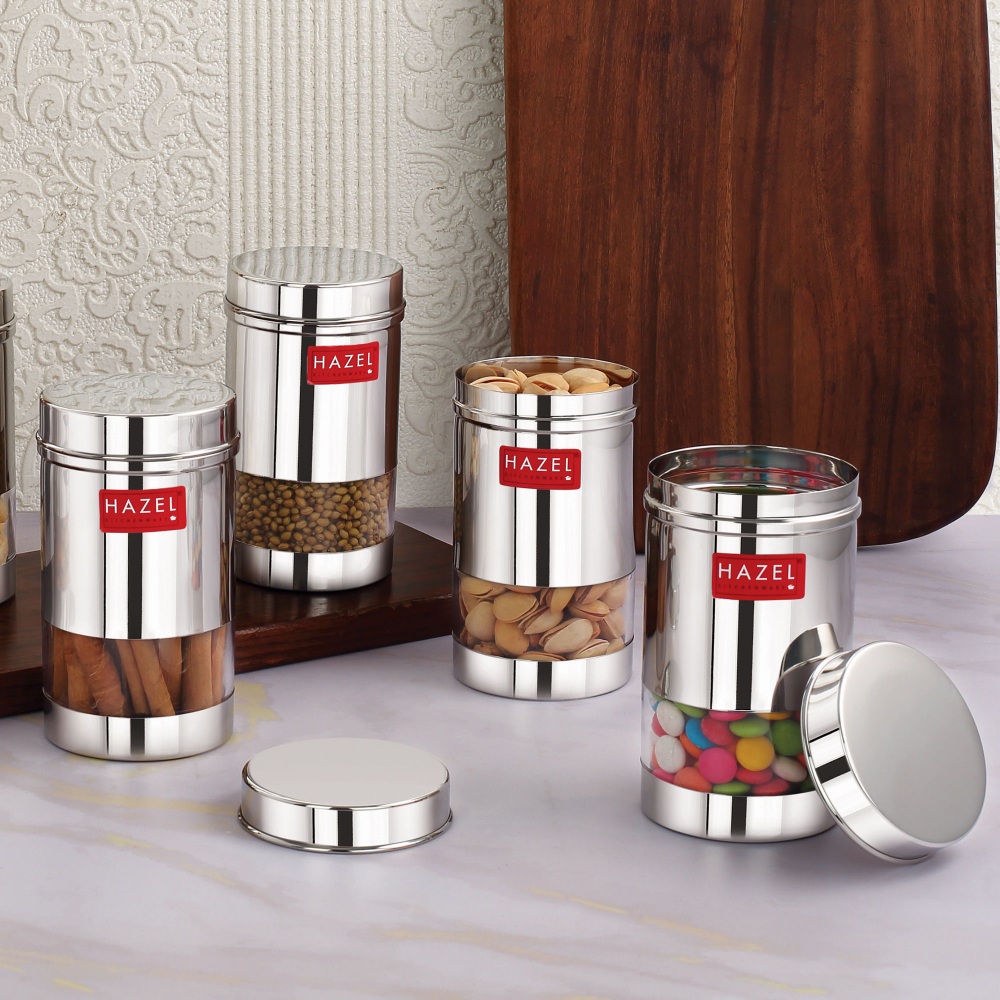 HAZEL Stainless Steel Air Tight Kitchen Containers Set | Container for Kitchen Storage set of 4 | Air Tight Containers for Storage | Fridge Organizers Storage Box Set of 4, 400 ML