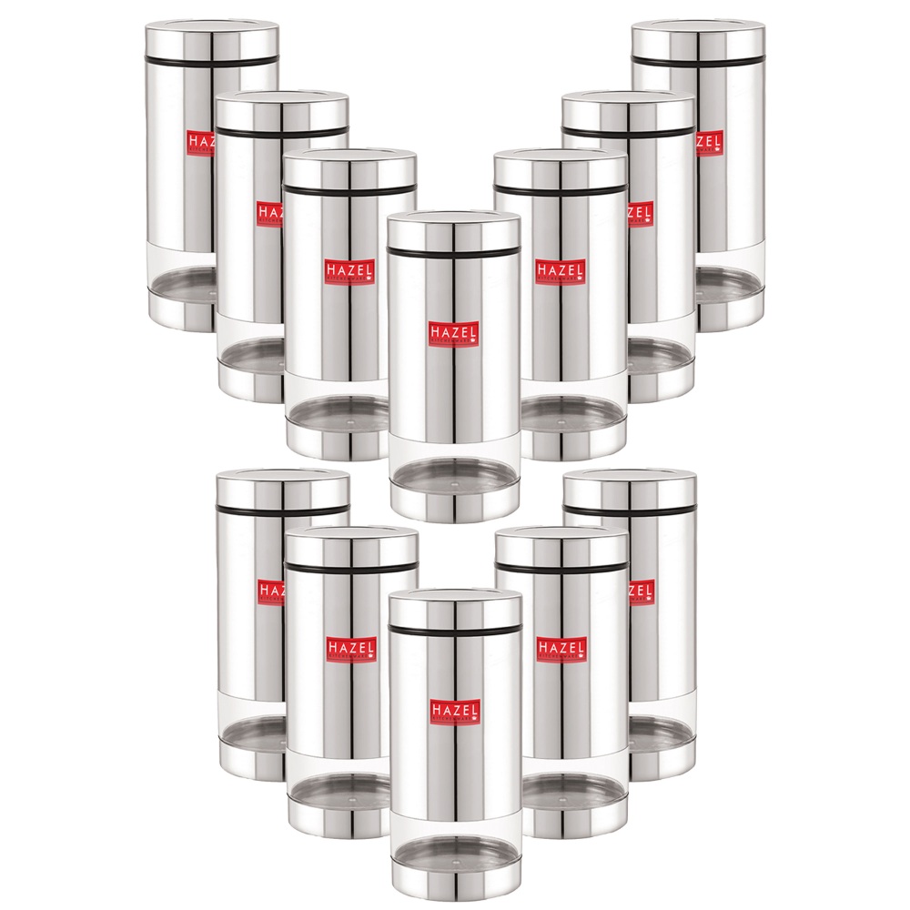 HAZEL Stainless Steel Container Set | Steel Container For Kitchen Storage Set | Multipurpose Storage Box for Kitchen I, 1000 ML, Set of 12