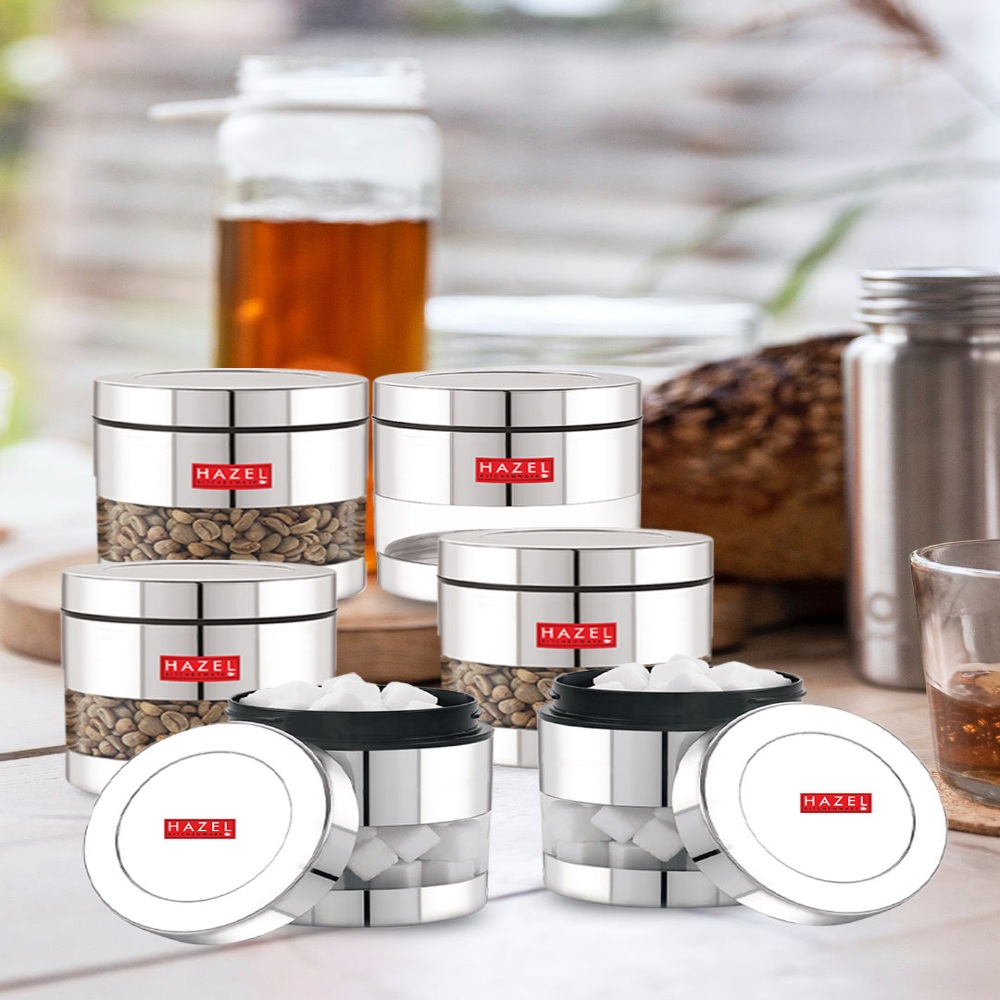 HAZEL Stainless Steel Container Set | Steel Container For Kitchen Storage Set | Multipurpose Storage Box for Kitchen I, 400 ML, Set of 6