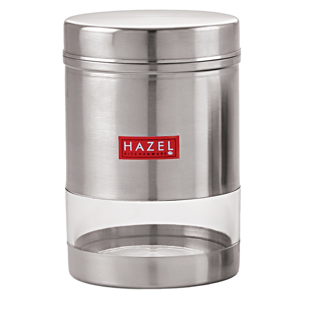 HAZEL Stainless Steel Transparent Wide Mouth See Through Container, Silver, 1 PC, 950 Ml