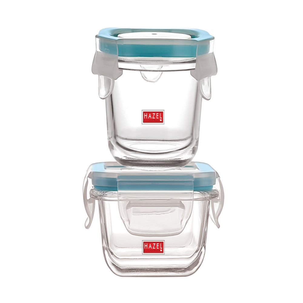 HAZEL Borosilicate Glass Airtight & Leak Proof Container, Set of 2 (2 x 150 ml) - Transparent