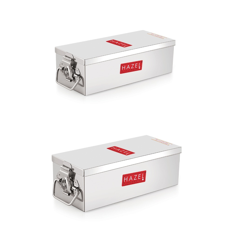 HAZEL Stainless Steel Jewellery Box Organisers for Women | Cash Box for Home & Shop Counter with Locking System & Glossy Finish, Set of 2