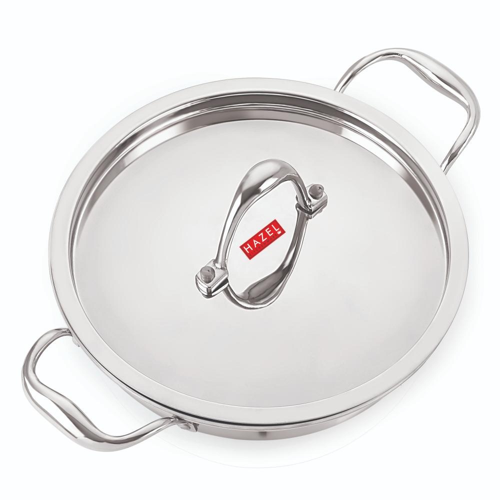 HAZEL Triply Stainless Steel Induction Bottom Kadhai Karahi Kadai With Steel Lid, 5 Litre, 31.9 cm