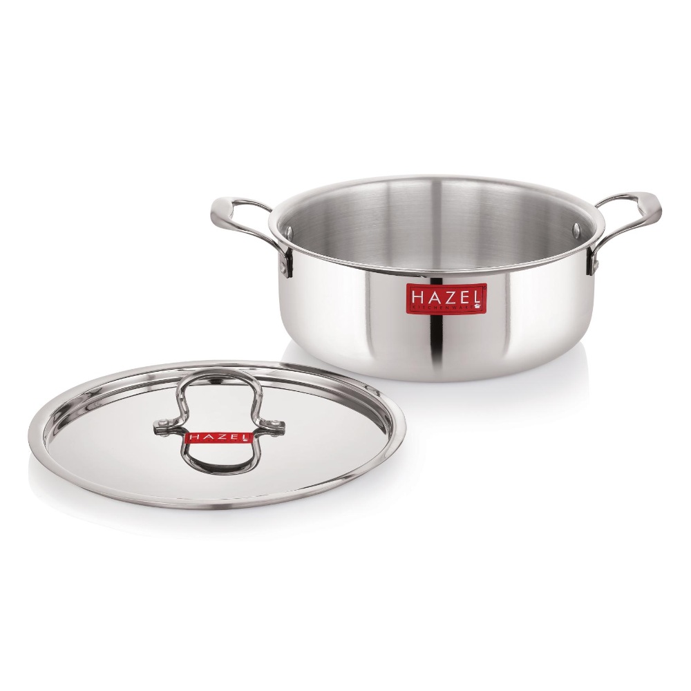 HAZEL Triply Stainless Steel Induction Bottom Stock pot Cookpot Tope with Handle and With Steel Lid, 5 Litre, 28.3 cm
