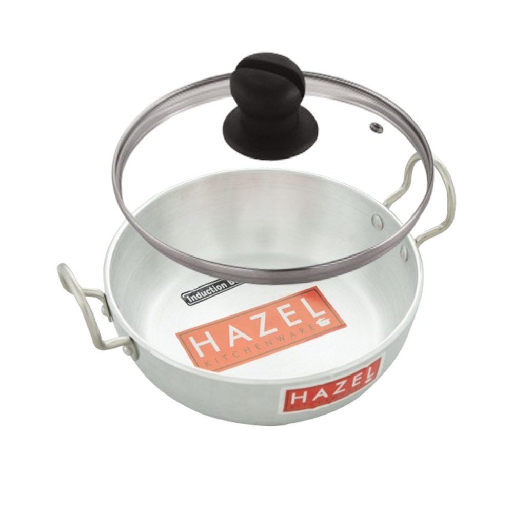 HAZEL Aluminium Induction Kadai/Wok (Kadhai, Chatti) 2300 ml with Lid, 22.5 cm | Thick Base Kadai for Even Cooking