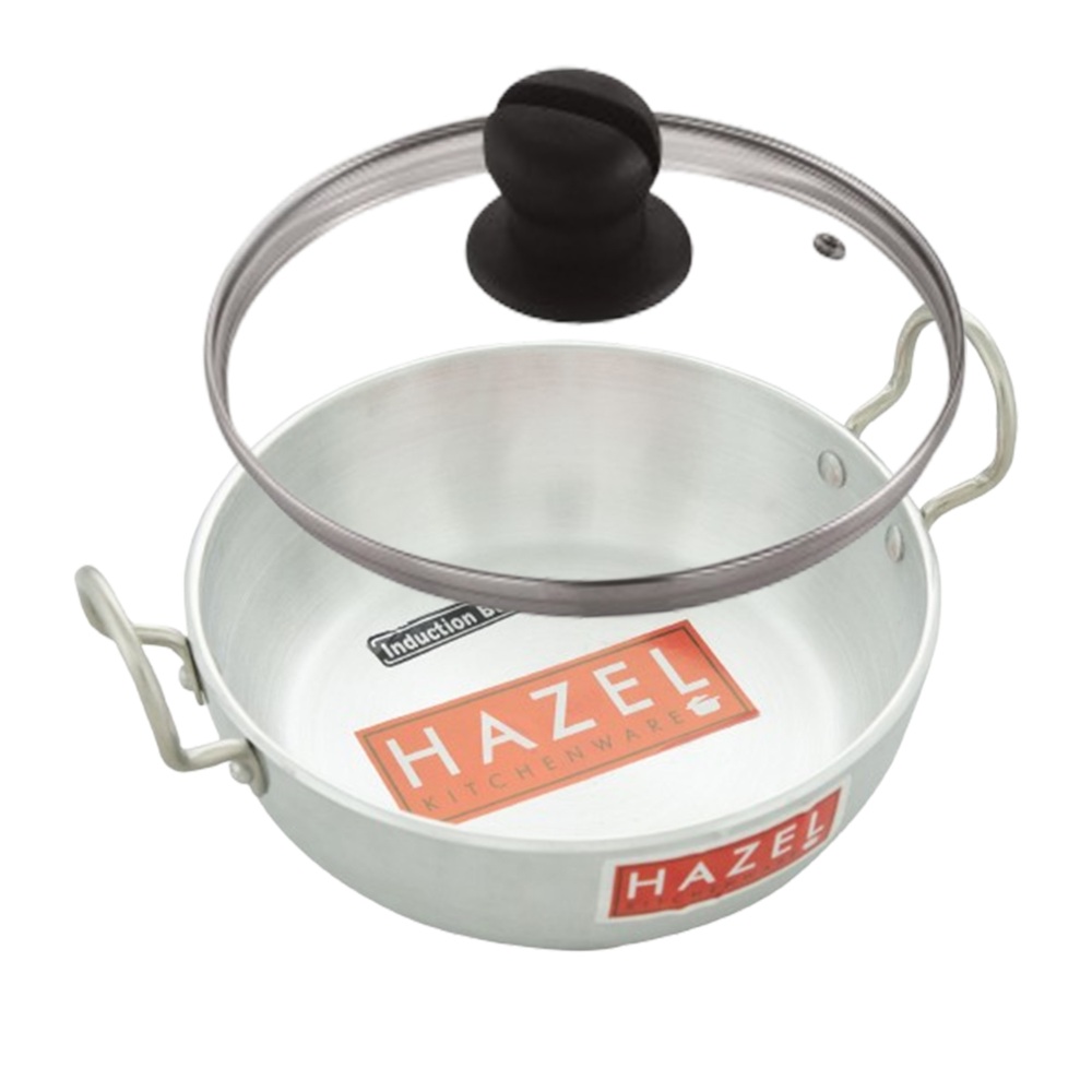 HAZEL Aluminium Induction Kadai/Patila (Kadhai, Karahi) 3000 ml with Lid, 24.5 cm | Thick Base for Even Heat Distribution