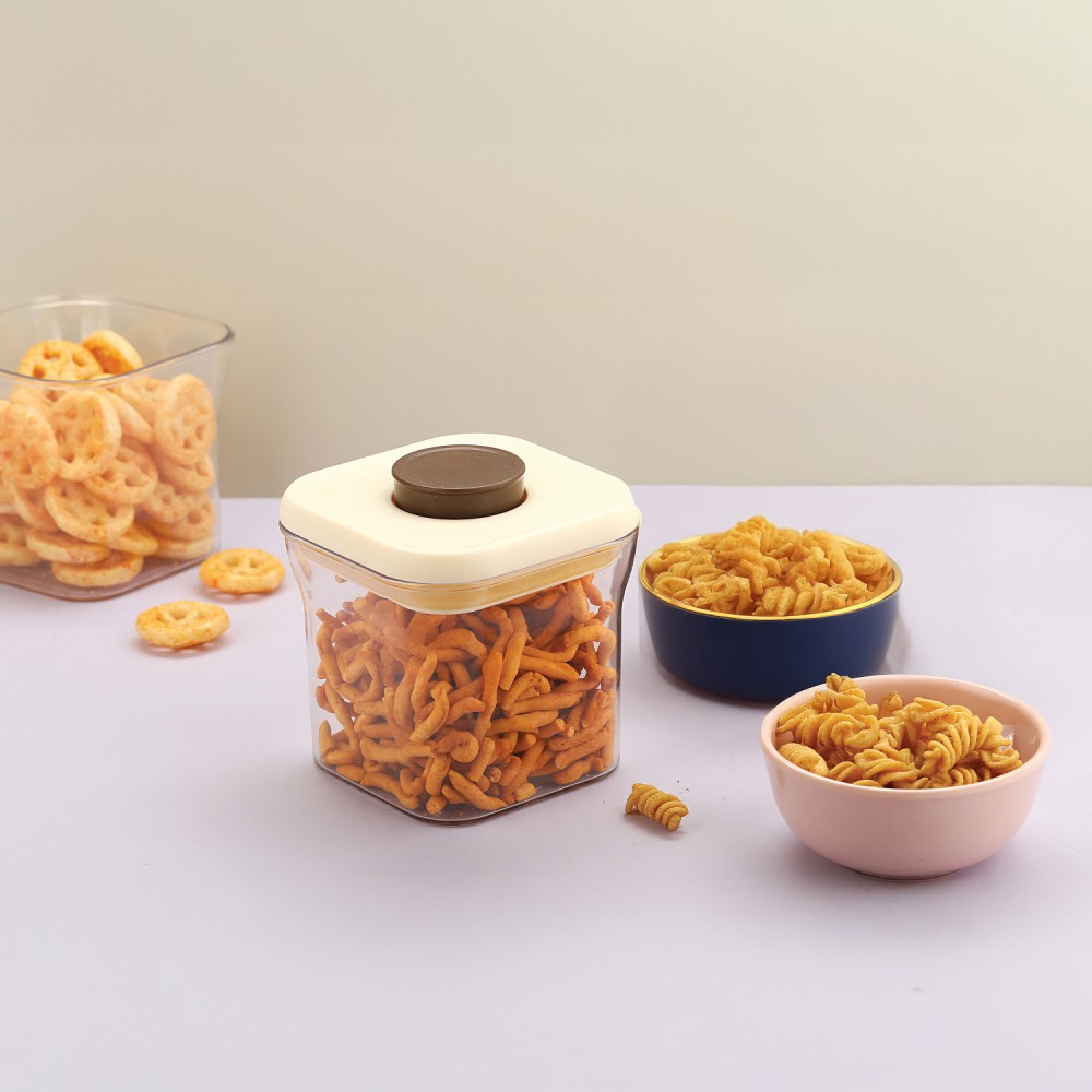 HAZEL Airtight Food Storage Containers with One-Touch Pop-Up Lid | Leakproof, Stackable Jar, 600 ML, Cream