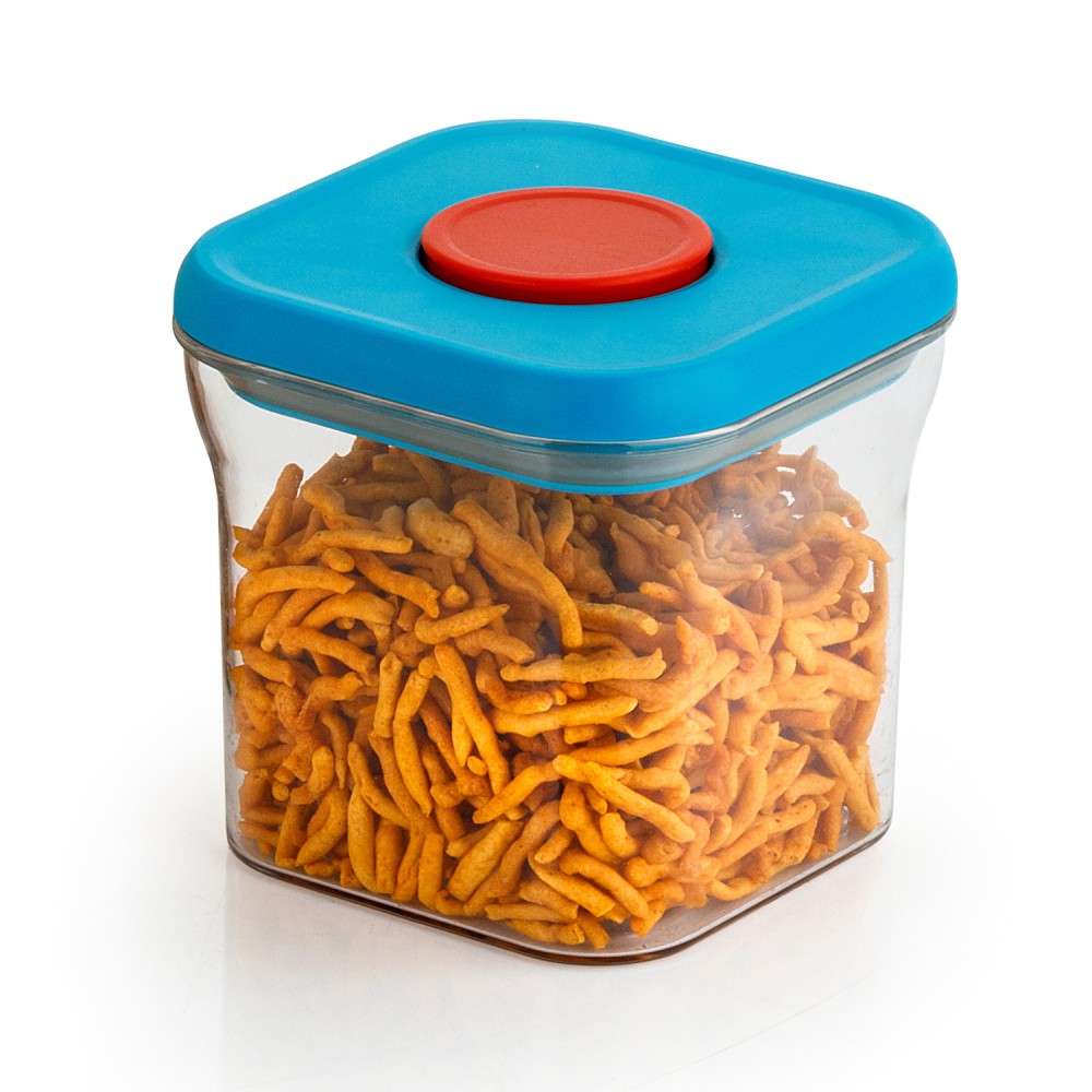 HAZEL Airtight Food Storage Containers with One-Touch Pop-Up Lid | Leakproof, Stackable Jar, 600 ML, Blue