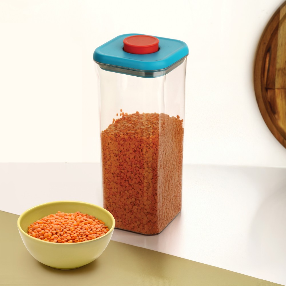 HAZEL Airtight Food Storage Container | Plastic Kitchen Jar for Pulses, Grains, Cereal, Snacks, 1600 ML, Blue