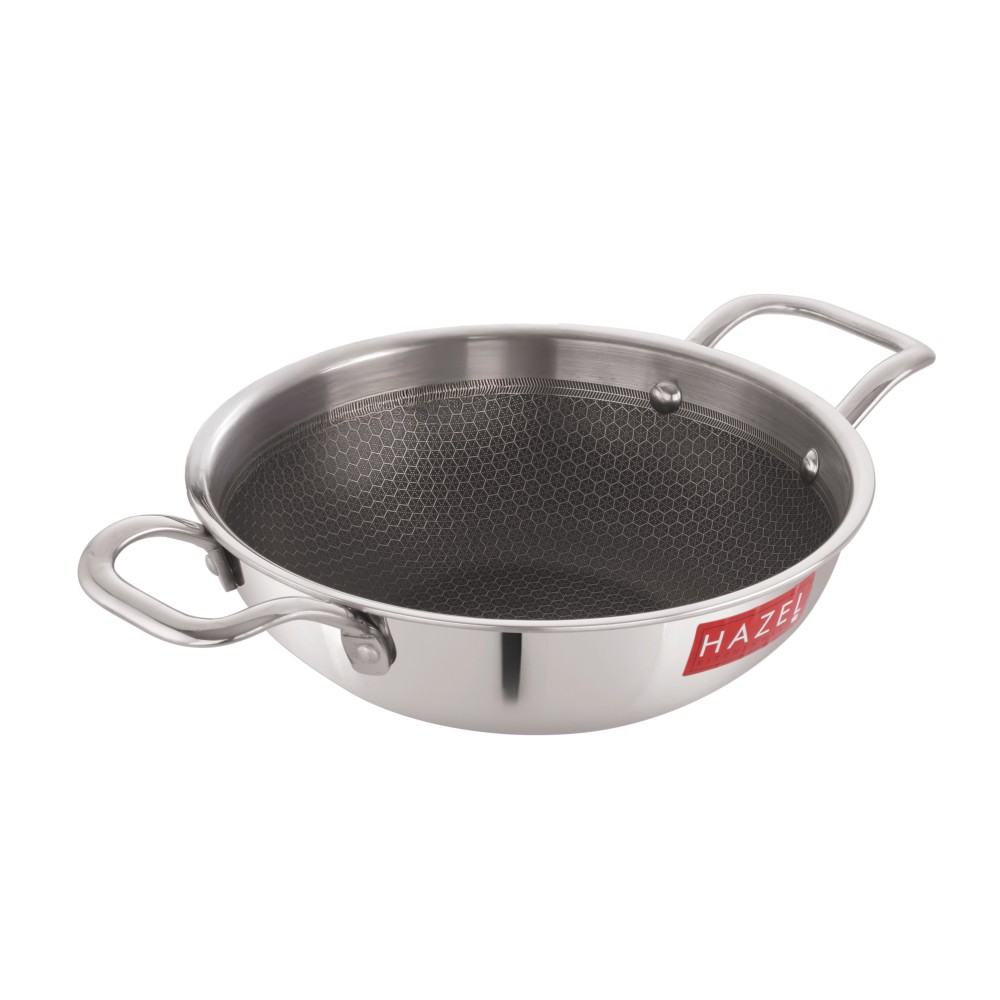 HAZEL Non-Stick Honeycomb Triply Steel Kadhai| 24cm - 2.5L | Induction Compatible