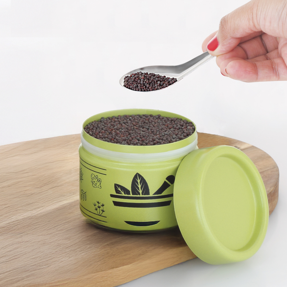 HAZEL Masala Container Set with Spoon | Airtight GI Steel Spice Box for Kitchen Storage, Light Green