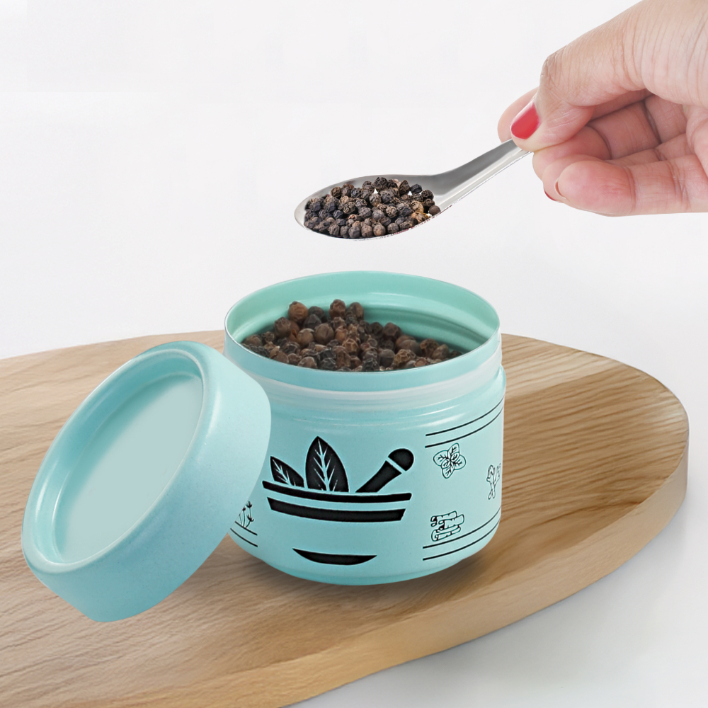 HAZEL Masala Container Set with Spoon | Airtight GI Steel Spice Box for Kitchen Storage, Sky Blue