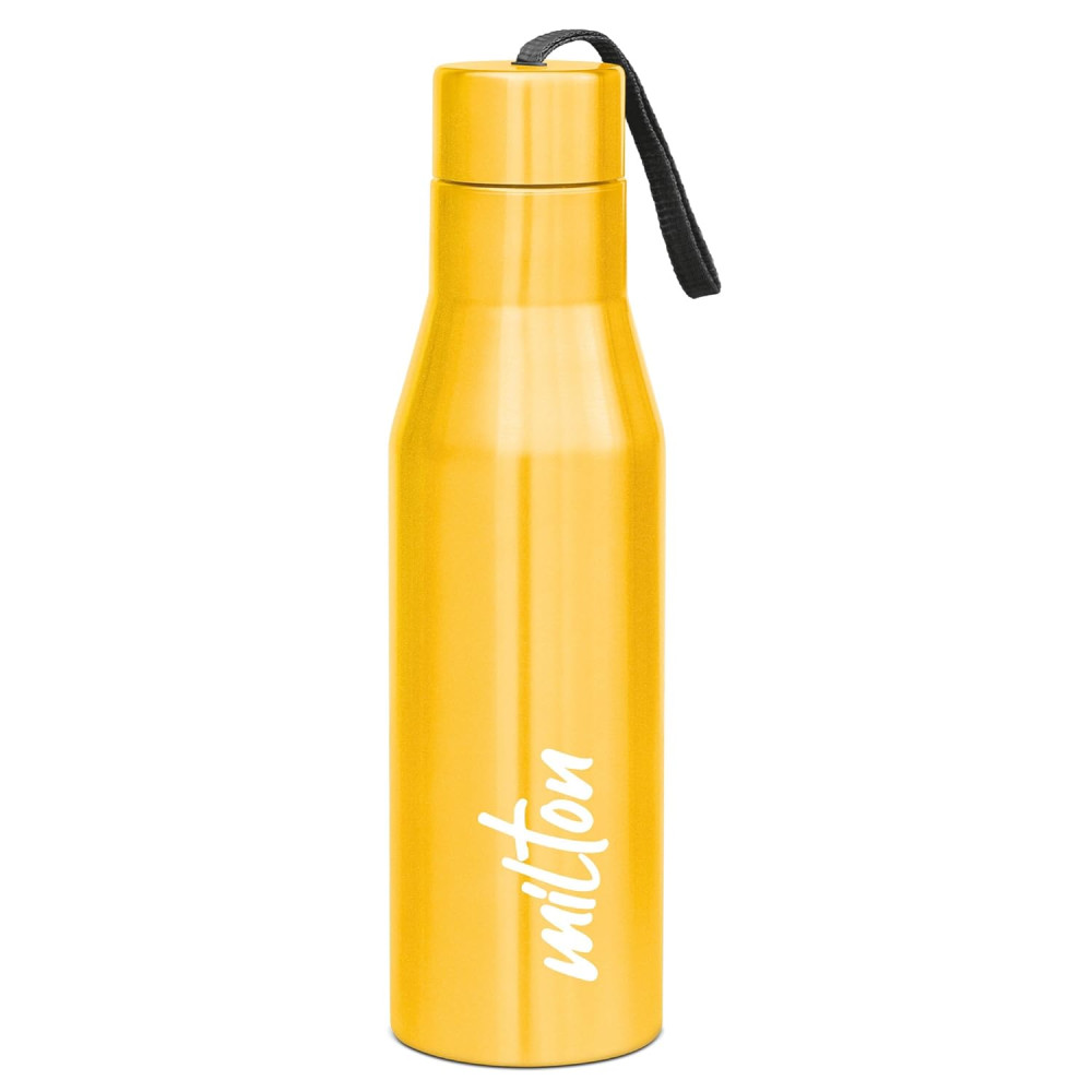 Milton Super 1000 Stainless Steel Water Bottle 1 ltr, Single Walled, ISI Certified I Leak Proof Lid, Rust Proof I For School, Office, Gym I Yellow