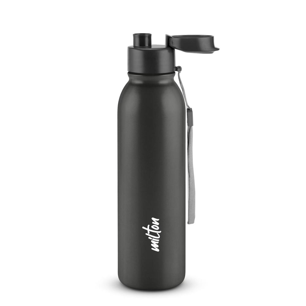 MILTON Caper 1000 Stainless Steel Water Bottle 870 ml, Single Walled, ISI Certified I Leak Proof Lid, Rust Proof I For School, Office, Gym I Black