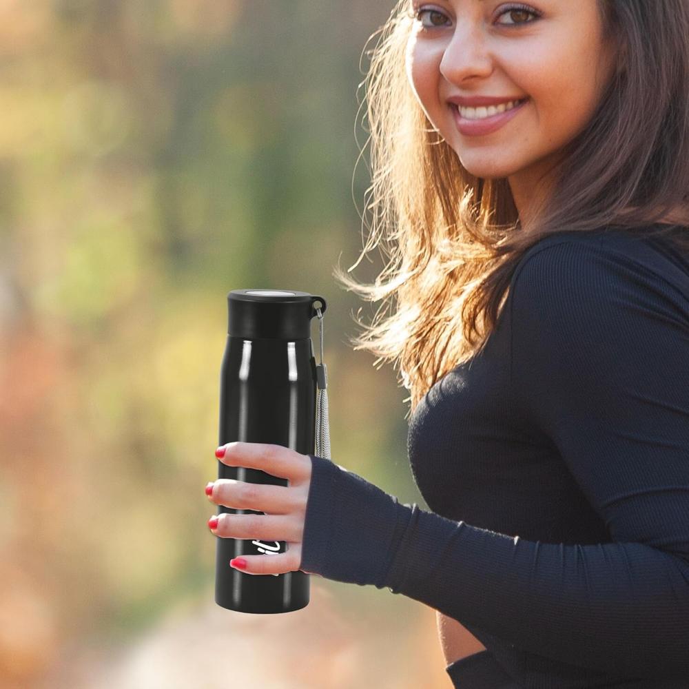 MILTON Handy 650 Stainless Steel Sipper Water Bottle 690 ml, Single Walled, ISI Certified I Leak Proof Lid, Rust Proof I For School, Office, Gym I Black
