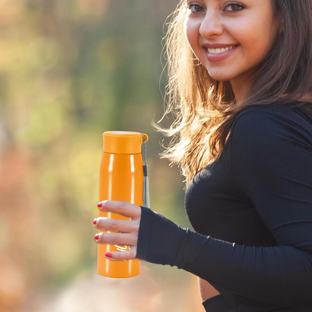 MILTON Handy 650 Stainless Steel Sipper Water Bottle 690 ml, Single Walled, ISI Certified I Leak Proof Lid, Rust Proof I For School, Office, Gym I Orange