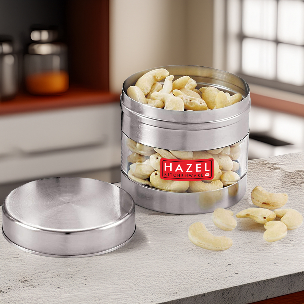 HAZEL Stainless Steel Transparent Wide Mouth See-Through Container, 1 PC, 500 ML