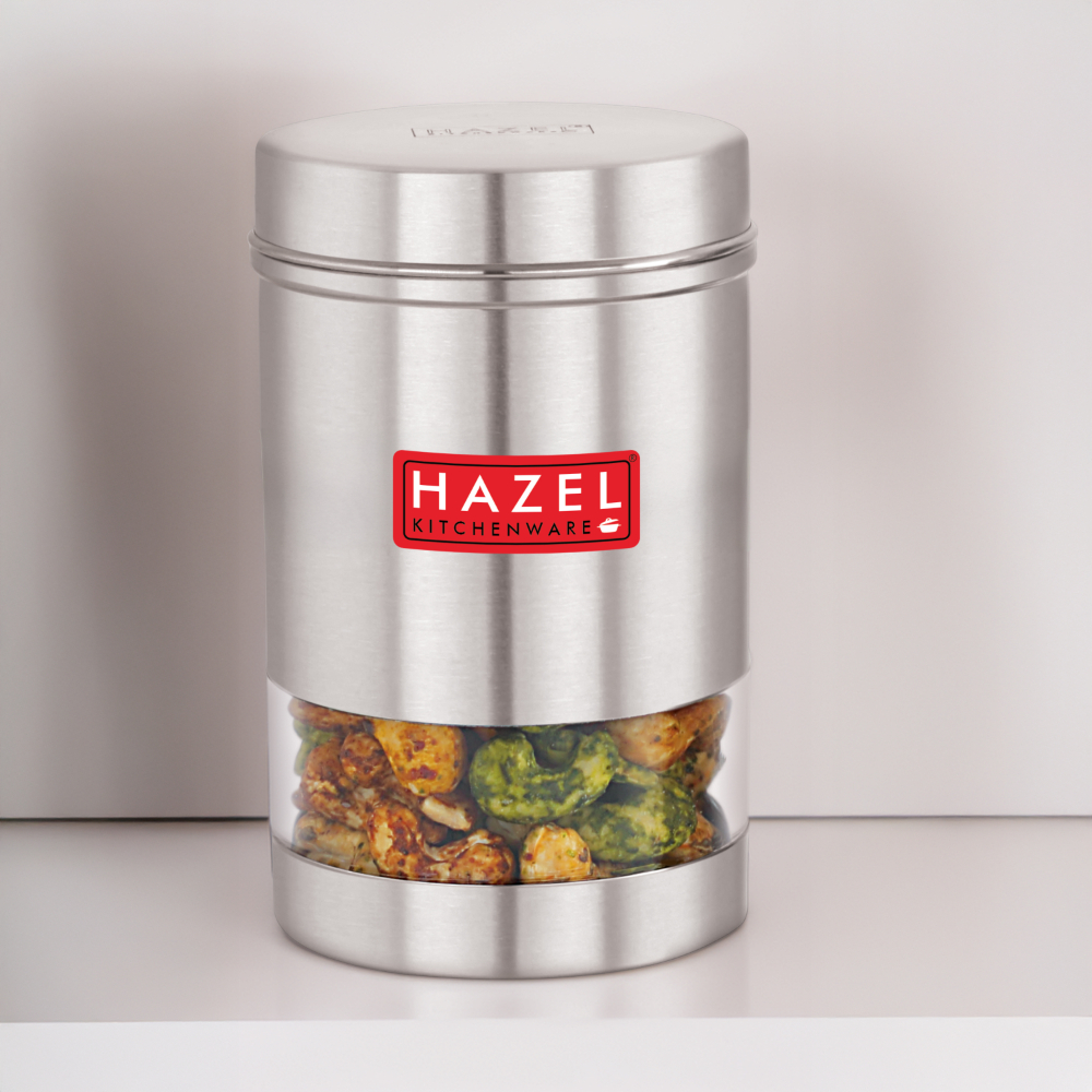 HAZEL Stainless Steel Kitchen Container | Transparent Kitchen Container Set with Matt Finish | Multipurpose Container for Kitchen Storage | 1 Pc, 1700 ml