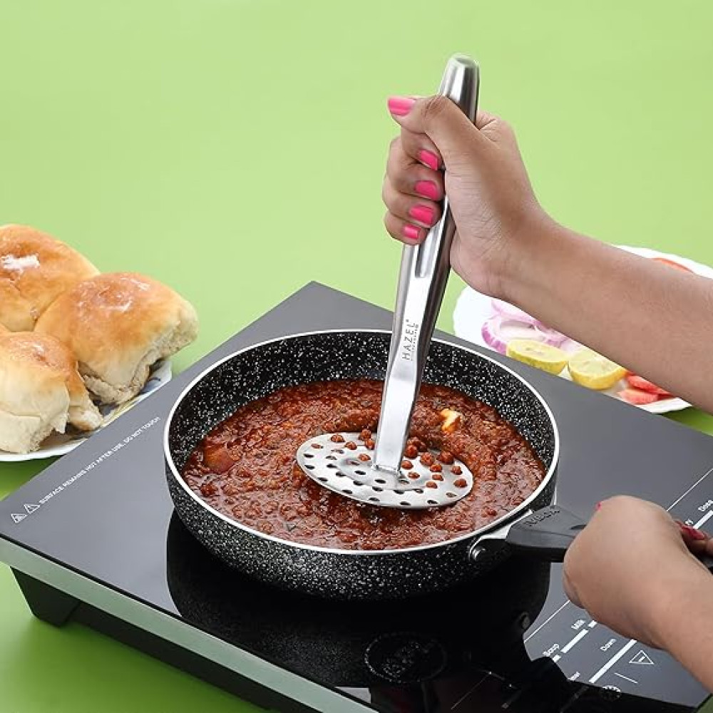 HAZEL Steel Vegetable and Pav Bhaji Smasher Masher 22.5 cm X 9.5 cm, Silver