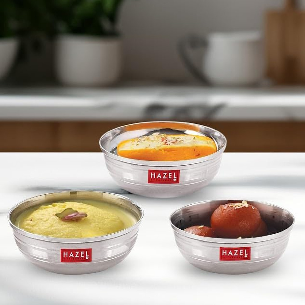 HAZEL Stainless Steel Metal set for Serving | Katori Bowl Set of 6 for Kitchen