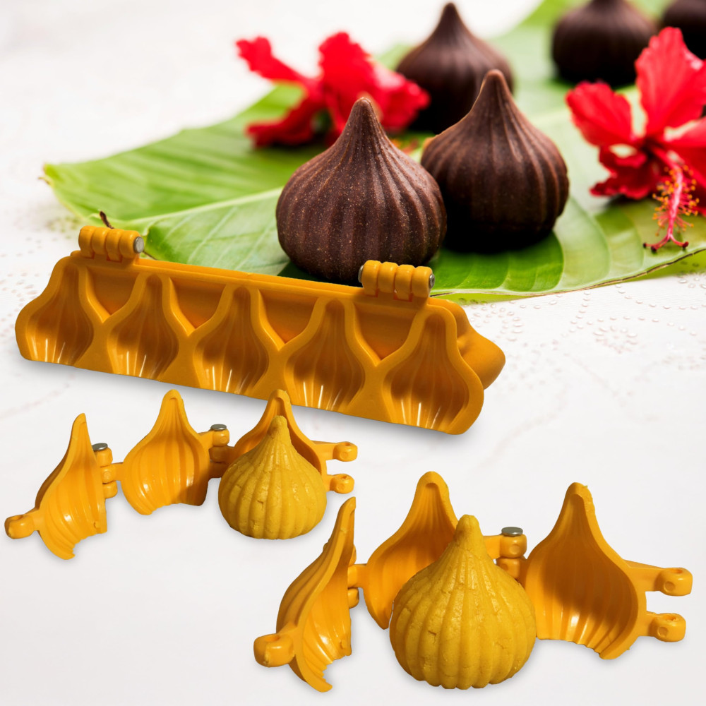 DS Ganpati Modak Sweet Mithai Chocolate Sancha Mould Combo with Strip Mould, Plastic