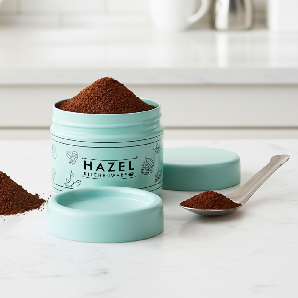 HAZEL Masala Container Set with Spoon | Airtight GI Steel Spice Box for Kitchen Storage, Sky Blue