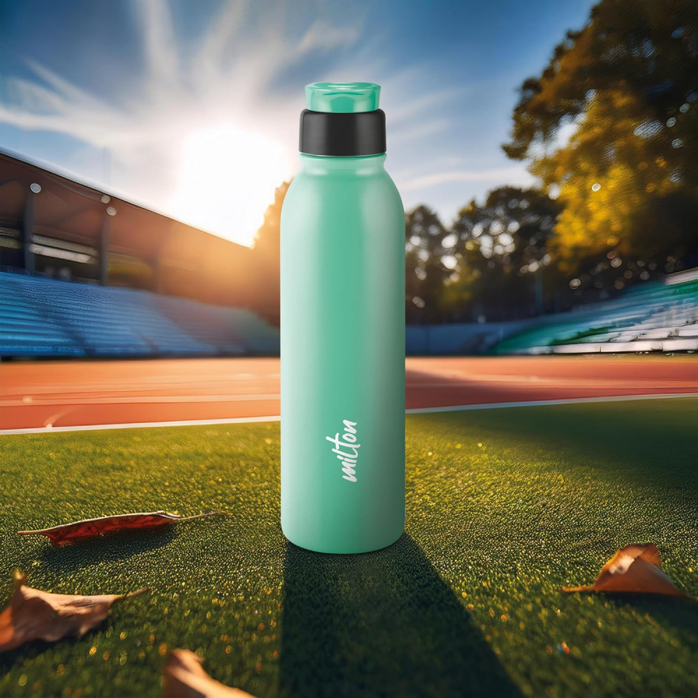MILTON Caper 1000 Stainless Steel Water Bottle 870 ml, Single Walled, ISI Certified I Leak Proof Lid, Rust Proof I For School, Office, Gym I Mint Green