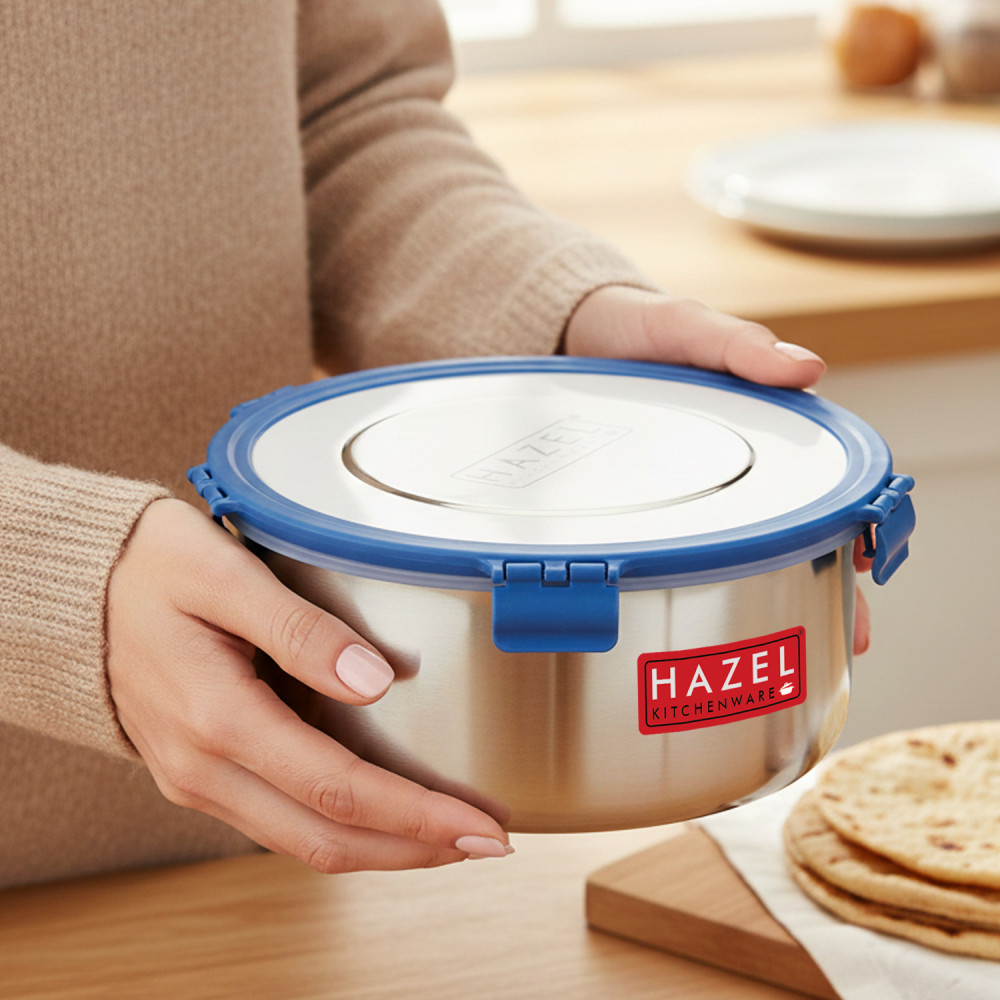HAZEL Hercules Stainless Steel Wafer & Chips Snack Storage Container, 3000 Ml, Airtight Dabba, Silver