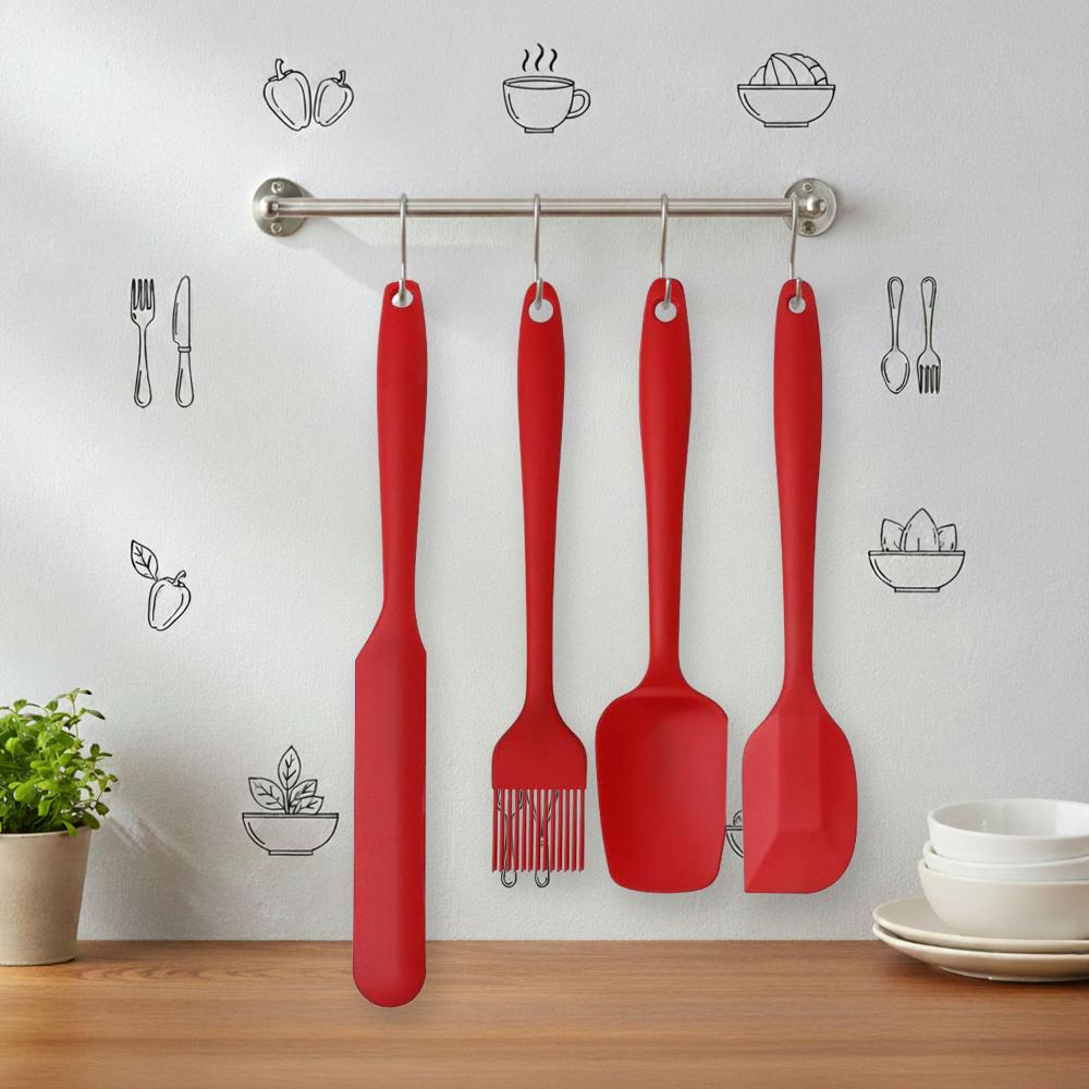 HAZEL Silicone Baking & Cooking Set of 4 | Heat-Resistant Spatula, Spoonula, Icing Knife & Oil Brush | Flexible Non-Stick Tools