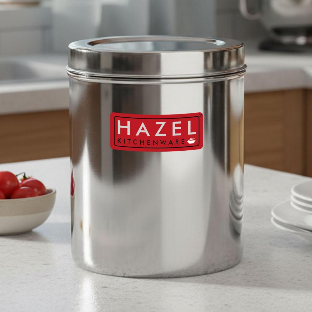 HAZEL Stainless Steel Container 5 Litres | Food Grade Storage Canister with Lid | Steel Dabba Pack of 1
