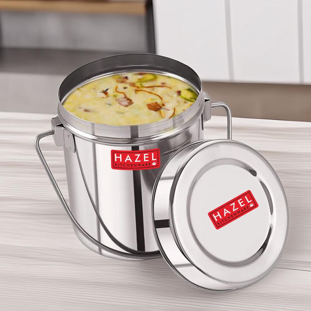 HAZEL Stainless Steel Milk Container with Lid & Handle | 2.5 L Barni / Khadi Dabba