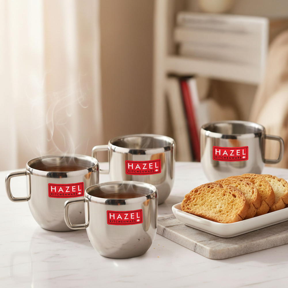 HAZEL Stainless Steel Green Tea Coffee Small Cute Cup, Set of 4, 100 ml (Each)